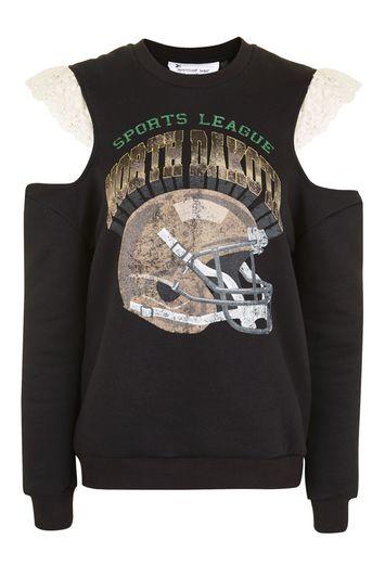 Topshop College Lace Cold Shoulder Sweat By Tee & Cake