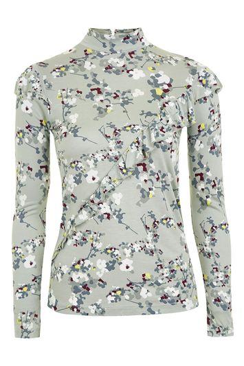 Topshop Floral Ruffle Top