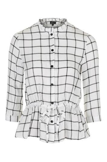 Topshop Frill Peplum Check Shirt