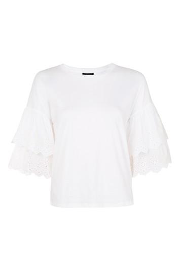 Topshop Petite Broderie Sleeve Top