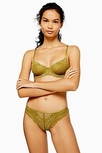Topshop Olive Elastic Waistband Brazilian Knickers