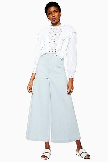 Topshop Bleach Pleat Culotte Jeans