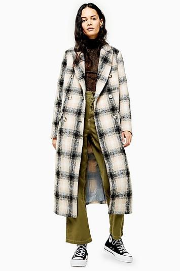 Topshop Black And White Check Coat