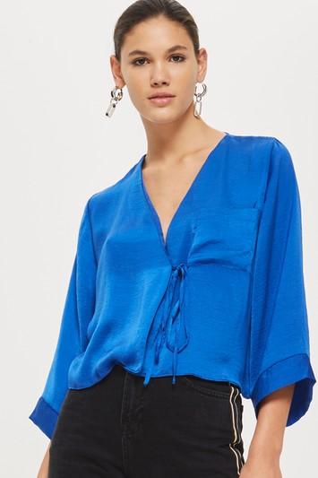 Topshop Satin Tie Wrap Blouse