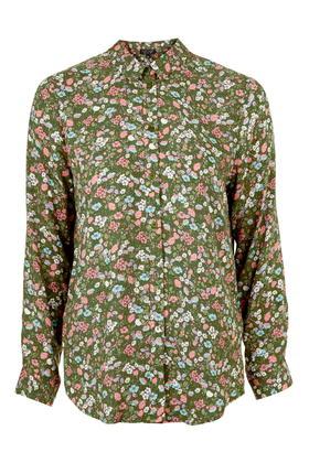 Topshop Long Sleeve Khaki Ditzy Shirt