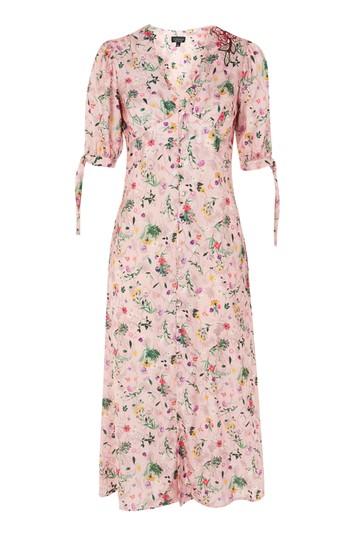 Topshop Floral Print And Embroidered Midi Skater Dress