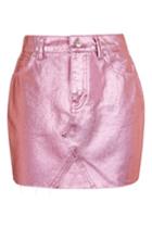 Topshop Moto Pink Metallic Skirt