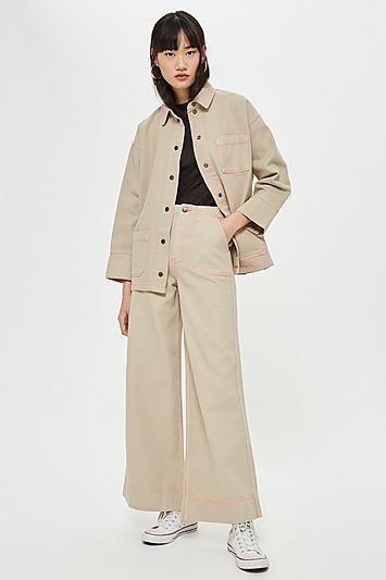 Topshop *neon Stitch Wide Jeans By Boutique