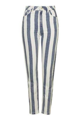 Topshop Moto Washed Stripe Mom Jeans