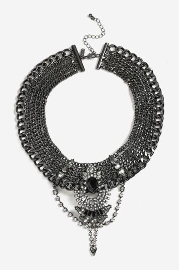 Topshop Embellished Gunmetal Collar Necklace