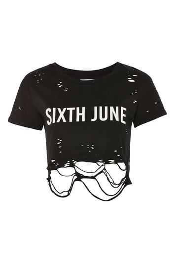 Topshop Distressed Crop Logo T-shirt By Sixth June