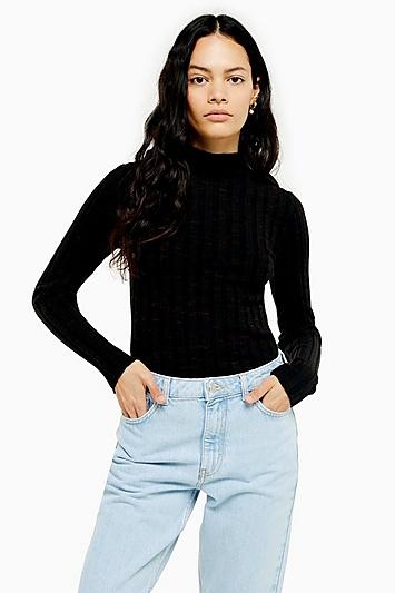 Topshop Knitted Marl Funnel Neck Top