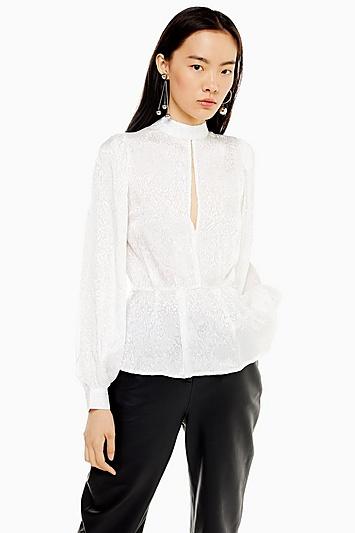 Topshop Ivory Beaded Jacquard Top