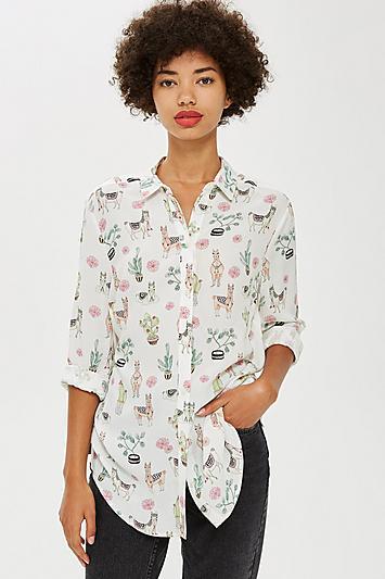 Topshop Tall Llama Print Casual Shirt