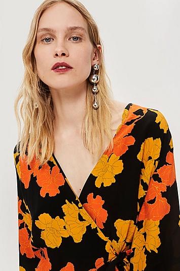 Topshop Floral Wrap Blouse