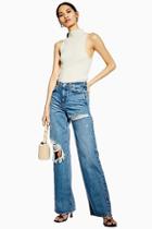 Topshop Mid Blue Ripped Slim Wide Jeans