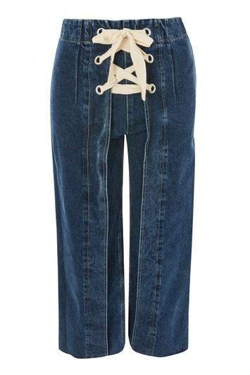 Topshop Moto Lace Front Cropped Wide Leg Jeans