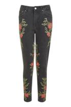 Topshop Moto Rose Embroidered Mom Jean
