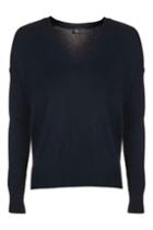 Topshop Petite Fine Knit V-neck Navy Jumper