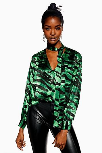 Topshop Tiger Print Pussybow Blouse