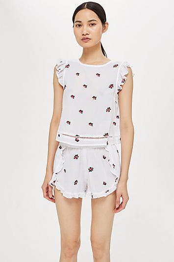 Topshop All Over Embroidered Top