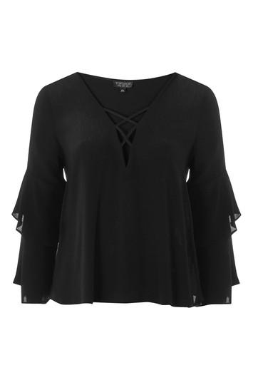 Topshop Lattice Front Double Sleeve Blouse