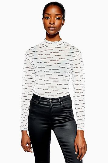 Topshop Slogan Mesh Top By And Finally