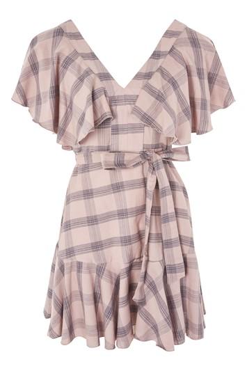 Topshop Washed Check Frill Mini Dress