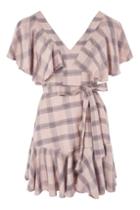 Topshop Washed Check Frill Mini Dress