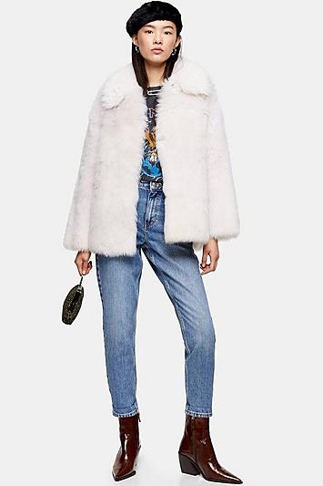 Topshop Cream Soft Shearling Coat