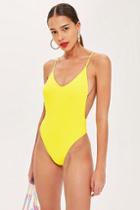 Topshop Bonded Yellow Plunge Swimsuit