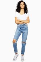 Topshop Mid Blue Double Knee Ripped Mom Jeans