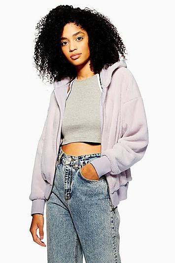 Topshop Faux Fur Zip Hoodie