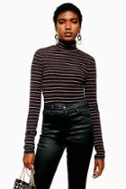 Topshop Stripe Glitter Funnel Neck Top