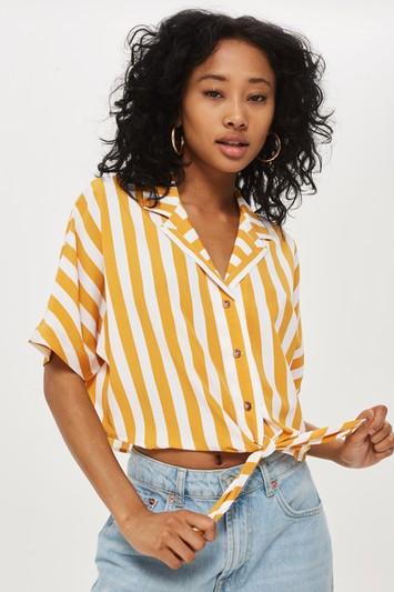 Topshop Stripe Cropped Tie Shirt