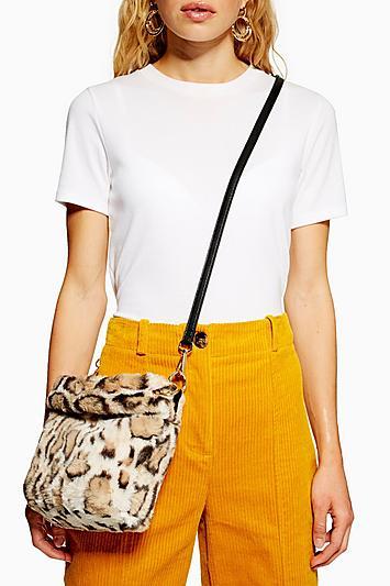 Topshop Leopard Print Faux Fur Bucket Bag