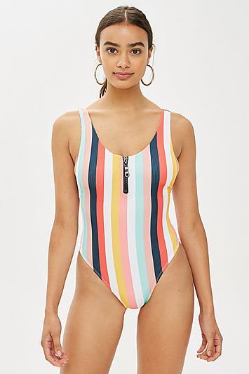 Topshop Stripe Ribbed Swimsuit