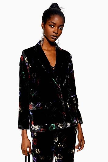 Topshop Floral Velvet Jacket