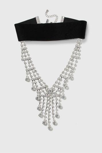 Topshop Velvet And Crystal Drop Choker