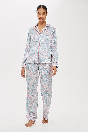 Topshop Tropical Print Satin Trousers