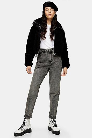 Topshop Tall Grey Rip Hem Mom Jeans