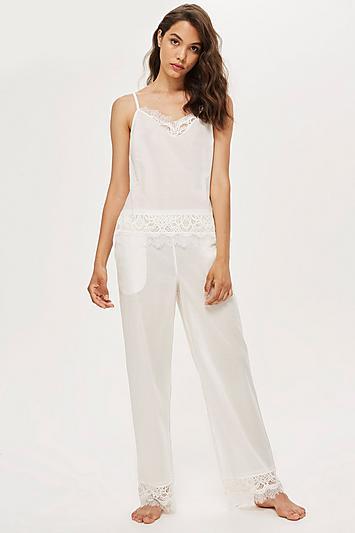Topshop Premium Cotton And Lace Pyjama Trousers