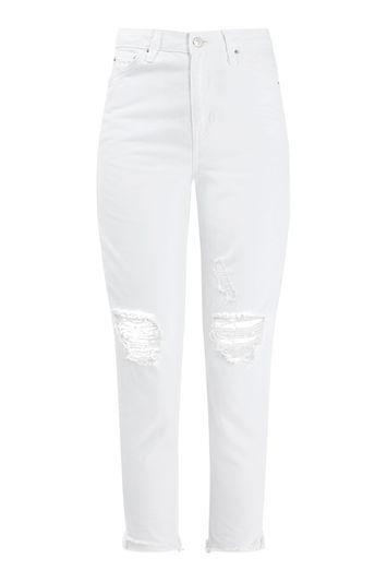 Topshop Moto White Busted Knee Mom Jeans
