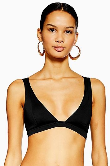 Topshop Black Tie Shoulder Triangle Bikini Top