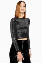 Topshop Petite Sequin Metallic Thread Crop T-shirt