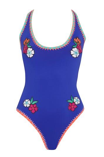 Topshop Embroidered High Leg Swimsuit
