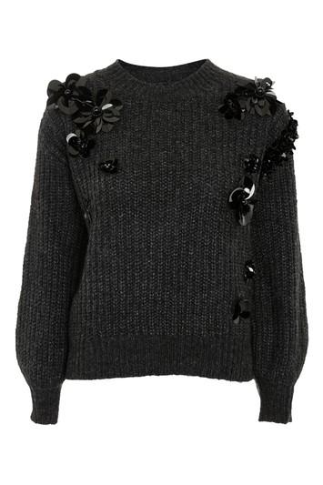 Topshop Petite Cluster Embroidered Jumper