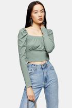 Topshop Long Sleeve Gathered Neck Top