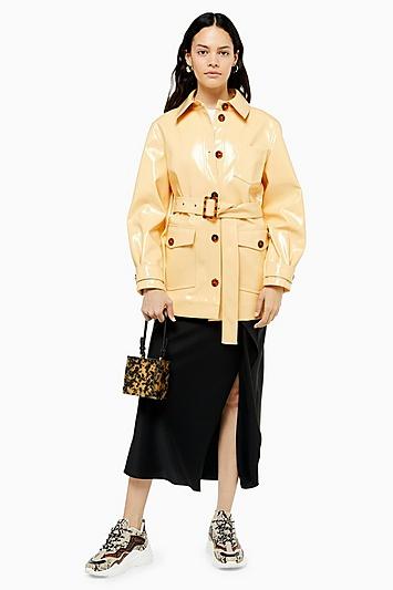 Topshop Chicago Buttermilk Belted Vinyl Coat