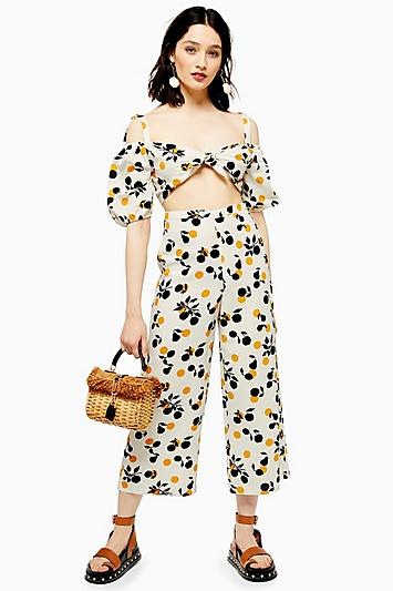 Topshop Fruit Print Crop Wide Leg Trousers